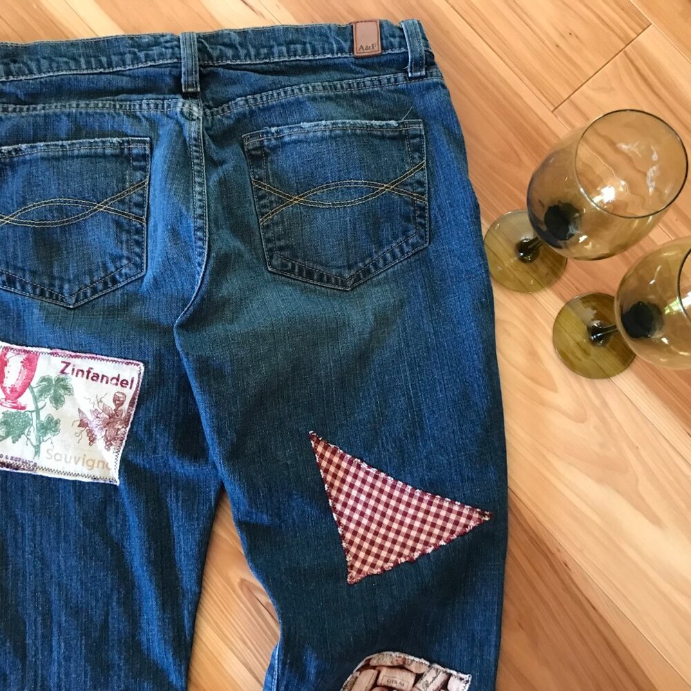 Upcycled Patchwork Jeans: Wine Theme Boho Hippie … - image 5